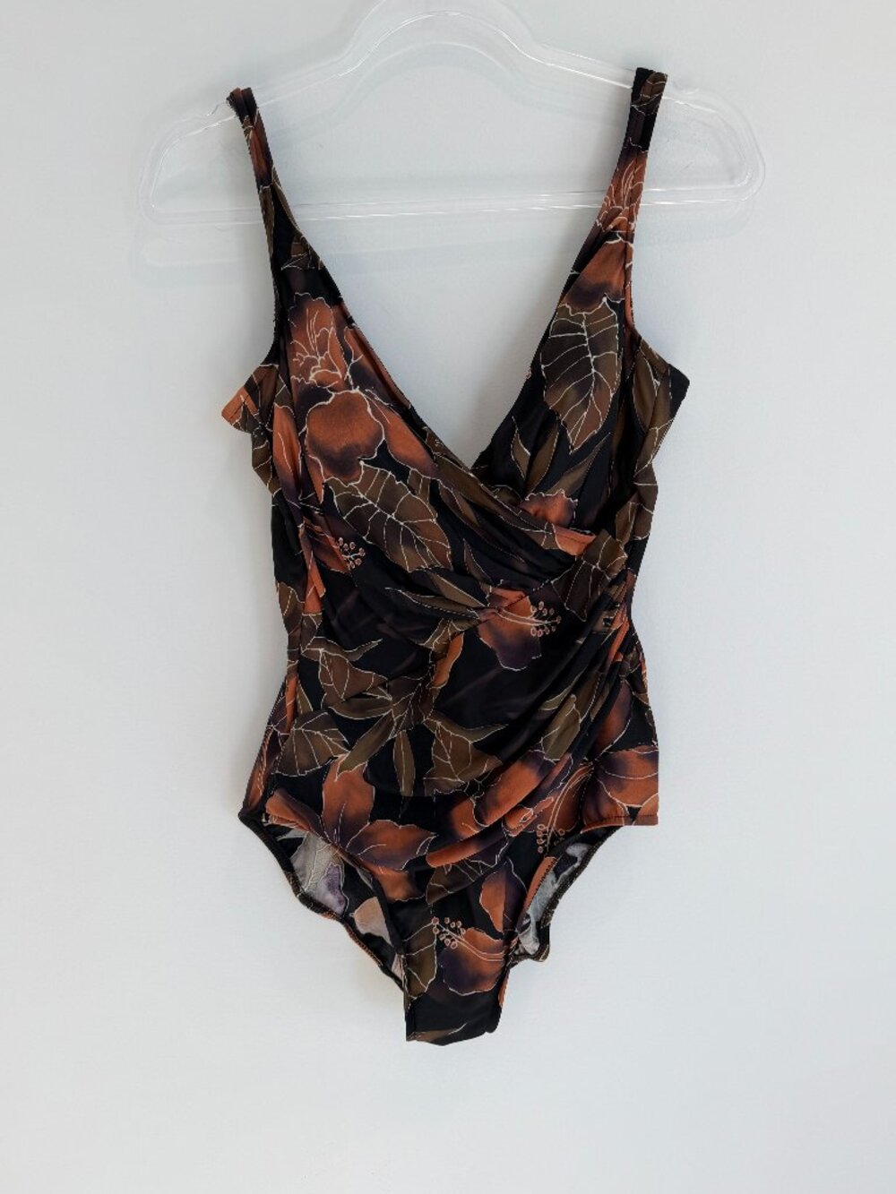 Miraclesuit Pandora Brown Floral One Piece Swimsuit Size 14 VGUC
